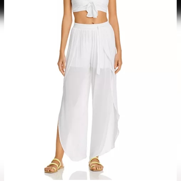 Aqua Swim White Petal Beach Cover Up Pants. S - Picture 2 of 8